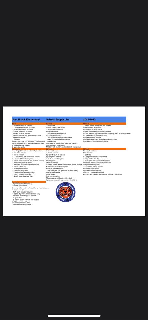  School Supplies List 24-25